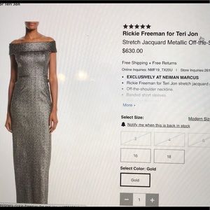 Teri Jon Dress Long Metallic Gold dress.  Size 12.